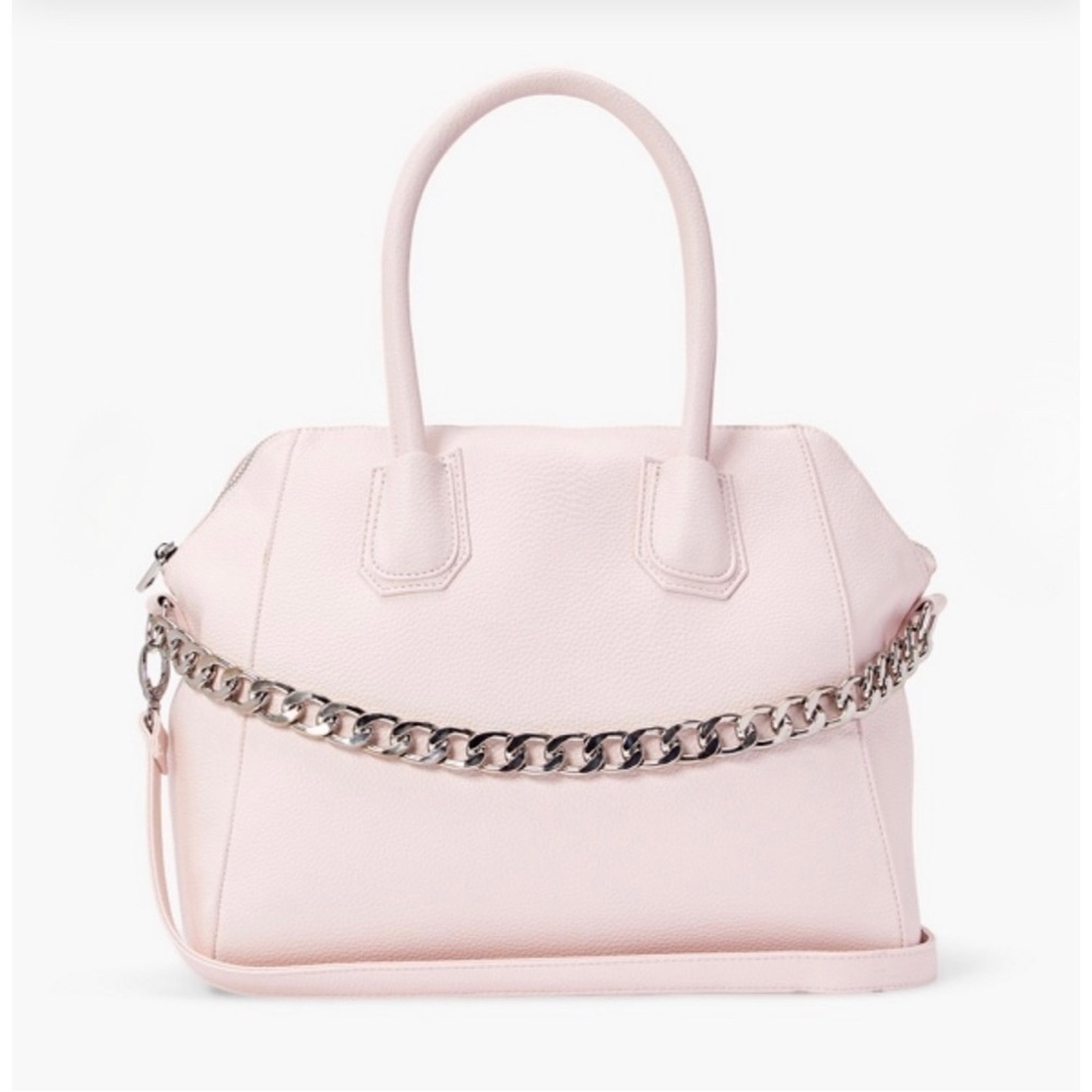 JustFab Pastel Pink Faux Leather Satchel Bag Silver Chain Handle OS